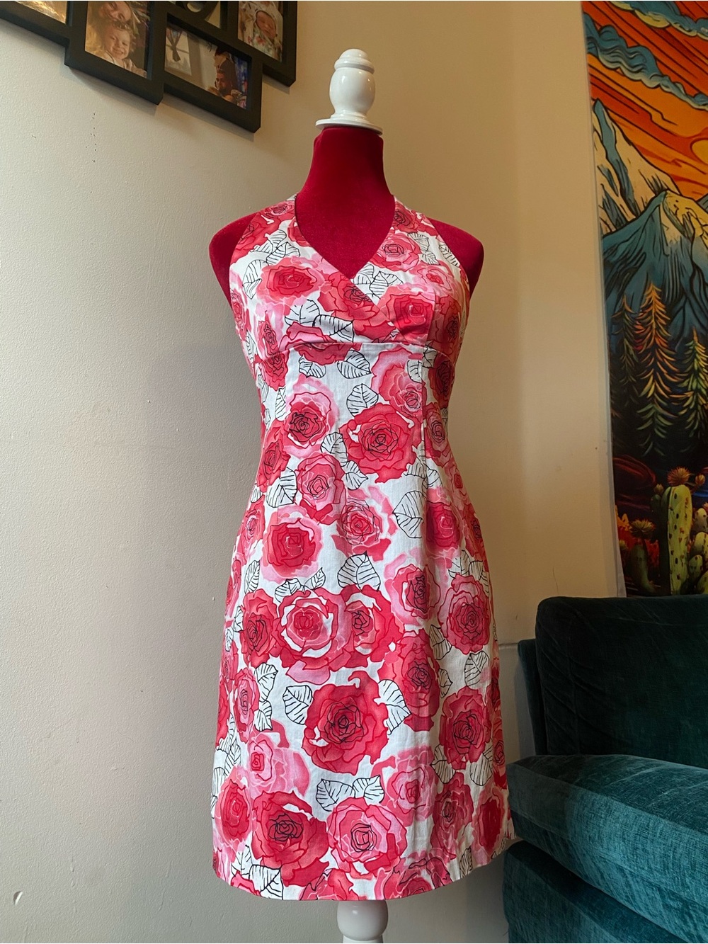 Teeze Me Red and White Floral Halter Midi Dress